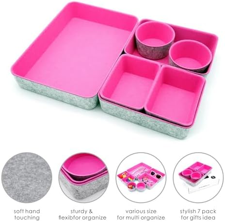Welaxy Drawer organizer bins felt tray desk storage dividers 7pc Hot pink - Image 3