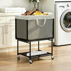 STO STO Rolling Laundry Hamper with Lockable Wheels, 29-Gallon (110L) Laundry Cart with Removable Canvas Bag, 2-Tier Clothes Basket Hamper with Shelf for Closet, Bedroom, Bathroom, Laundry Room, Gray - Image 2