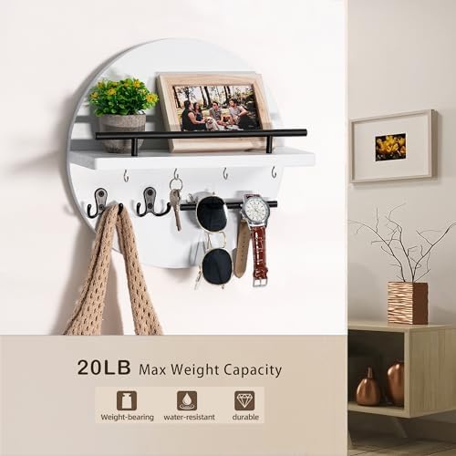 dreampossible Key Holder for Wall Decorative with Shelf and Hooks, Mail Organizer Wall Mount with Sunglasses Holder, Circular Design Entryway Key Rack Hanger, Rustic Home Decor for Mudroom - Image 4