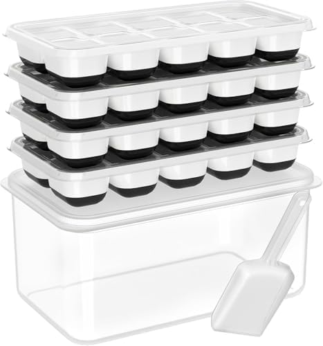 DOQAUS Ice Cube Tray with Lid and Bin,4 Pack Ice Cube Trays for Freezer by DOQAUS