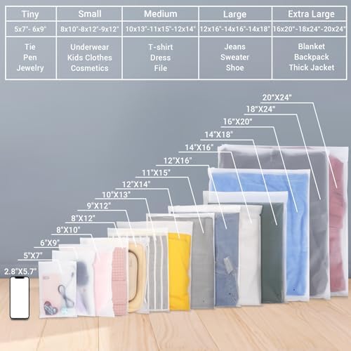Clothing Bags, 25 Count 20x24 inch Jumbo Extra Large Frosted Zipper Plastic Bags for Clothes, Sweater Dress, Backpack, Blanket, T Shirt Packaging Shipping, 3 Mil, with Vent Holes - Image 3