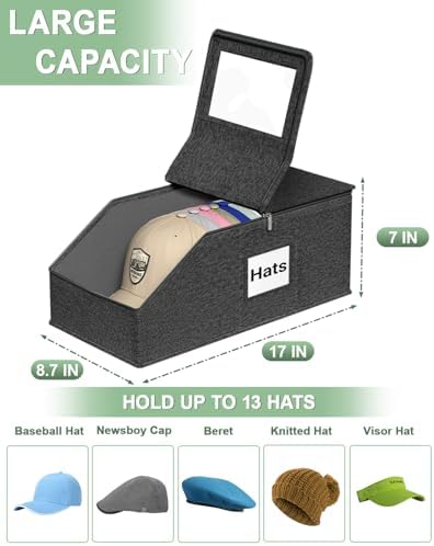 Hat Organzier for Baseball Caps - 2 PCS Stackable Hat Storage Holder Holds up to 26 Caps for Closet, Dust-Proof Hat Boxes Container with Clear Window for Home - Image 2