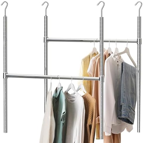 Simple Houseware Adjustable Closet Hanging Rod, Chrome - 2 Pack by SimpleHouseware