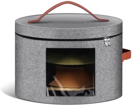 Samplife Hat Box,Hat Storage Box,Stackable Round Brim Hats Organizer Bag Container for Closet,Travel Hat Boxes for Women, Cowboy Hat Organizer, FoldableTravel Cap Boxes (01-Grey, 16.5" D x 10.5" H) by Samplife