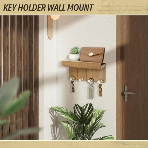 Rebee Vision Key Holder Wall Mount with 4 Hooks for Room Decor, Light Brown - Image 2