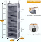 6-Shelf Hanging Closet Organizer and Storage with Side Pockets, Collapsible Closet Hanging Shelves for Storage, Grey - Image 2