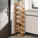 Vertical Narrow Shoe Rack, 8 Tier Portable Folding Shoe Storage Rack, Without Installation Free Standing Shoe Rack for Corridors, Bedrooms Living Room Corner and Small Spaces by Akloya
