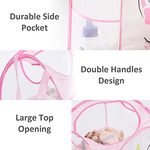 TECHMILLY Collapsible Mesh Pop Up Laundry Hamper with Sturdy Handles and Side Pocket - Portable Foldable Clothes Baskets for Dorm, Bathroom & Travel Storage (Unicorn) - Image 4