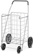 Whitmor Deluxe Utility Foldable Shopping Cart with Wheels, 100 Lb Capacity, Heavy Duty Grocery Cart with Steel Frame, Foam Handle, Rolling Folding Utility Trolley for Grocery, Laundry, Travel, Gray by Whitmor