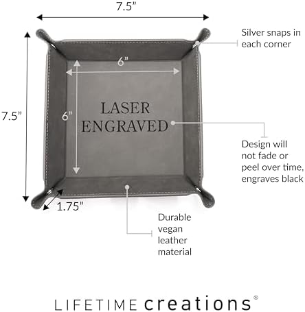 Lifetime Creations Personalized Groomsman Valet Tray - Custom Gifts for Groomsmen Proposal, Vegan Leather Catchall Wedding Gifts (Gray, Bow Tie Design) - Image 5