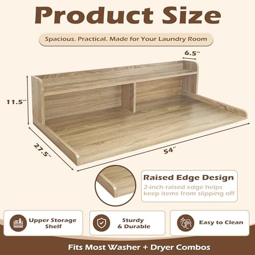 Royxen Laundry Countertop with 2-Tier Shelf Universal Fit, Washer and Dryer Countertop with Storage Space, Shelf Height 11.5 Inches, Solid Wood Core, White Oak - Image 2