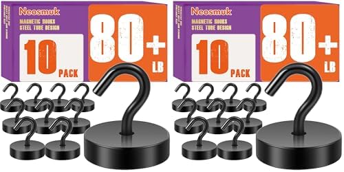 Neosmuk Magnetic Hooks, Cruise Ship Essentials, 80lb+ Heavy Duty Magnetic Hooks for Cruise Cabins, Refrigerator, Grill, Hanging, and Travel | Extra Strong Must-Haves Magnet Hook,Black (Pack of 2) by Neosmuk