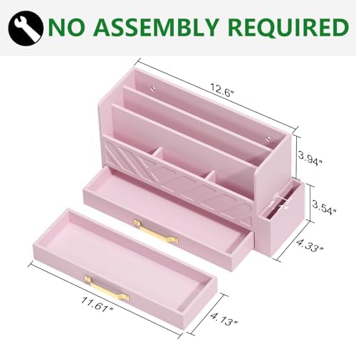Bamboo Mail Organizer Countertop Pen Holder Wooden Desktop Storage Drawers - Image 4