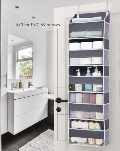 ULG 1 Pack Over Door Organizer with 5 Large and 10 Mesh Side Pockets, 44 lbs Weight Capacity Hanging Storage with Clear Window Kids Toys, Shoes, Diapers, Dark Grey, 5 Layers - Image 5