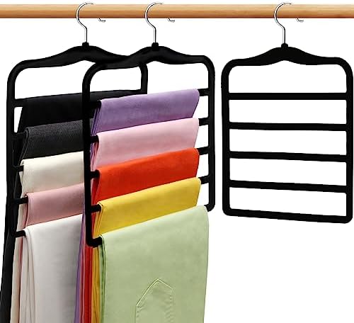 Closet Organizers and Storage, 3 Pack Velvet Pants-Hangers-Space-Saving | Non Silp 5 Tier Scarf Jeans Closet Organizer, Dorm Room Essentials for College Students Girls Boys Guys, Home Storage by SHUKEEKA
