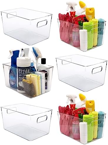 Clear Plastic Storage Bins, Perfect for Kitchen Organization or Pantry Organization and Storage, Laundry Room, Fridge, Freezer Organizer Plastic Storage Containers for Organizing, Cabinet Organizers by CONTROLKITCHEN