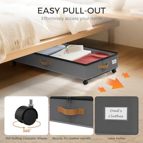 75L 4 Pack Adjustable Under Bed Storage with Wheels - Image 5