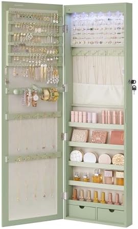 SONGMICS 6 LEDs Mirror Jewelry Cabinet, 47.2-Inch Tall, Lockable by Unknown