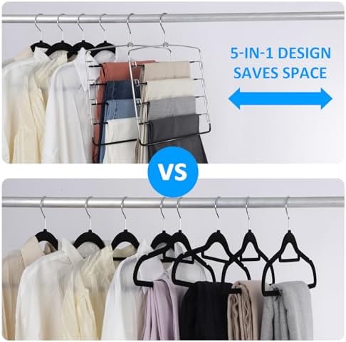 Pants Hangers 6 Pieces,5 Tier Closet Organizers and Storage Clothes Hangers,Hangers Space Saving with Swing Arm,Multiple Metal Hanger Clothes Organization for Pants Trousers Jeans Leggings Slacks - Image 5