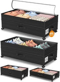 Under Bed Storage with Wheels,2Pack Underbed Shoe Storage Organizer,7.5-10.6 inchTall Adjustable Storage for Underbed with Lids,65L Extra large capacity for Clothes, Blankets,Shoes by LeArex