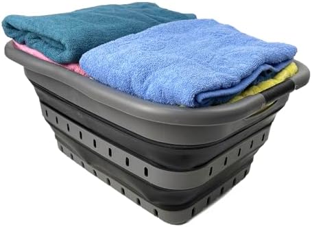 SAMMART Collapsible 3 Handled Plastic Laundry Basket - Foldable Pop Up Storage Container/Organizer - Portable Basket - Space Saving Hamper/Basket (Grey/Black, 3 handled rectangular) - Image 5