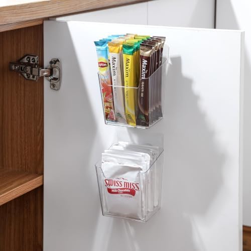 2-Pack Kitchen Cabinet Door Organizer Adhesive, Hanging Storage Bins, Stick on Wall Storage Container, Bathroom Floating Bins Wall Mounted Organizer Under Sink Caddy for Pantry Storage, Office, Dorm - Image 2