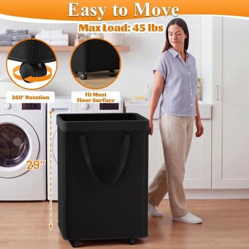 Optish 140L Extra Large Laundry Basket with Wheels and Removable Bag - Image 3