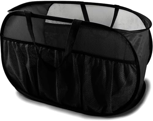 Collapsible Laundry Baskets, Upgrade Pop Up Laundry Hamper with Convenient Bags, Foldable Laundry Basket Mesh Light Weight, Easy to Carry Clothes Hampers for Laundry, Dorm, Toys, Travel Black by BATTOO