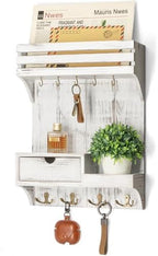 Rebee Vision Key Holder Wall Mount with Drawer for Home Decor, Whitewash by REBEEVISION