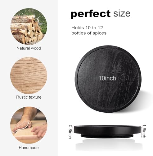 Wood Lazy Susan Organizer Kitchen Turntable for Cabinet Farmhouse Bathroom Decor Round Decorative Tray for Vanity, Counter, Sink, Coffee Table, 10 Inch, Black - Image 7