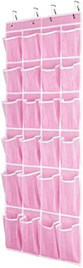 SAVERHO Hanging Shoe Organizer, Over The Door Shoe Organizer with 24 Breathable Mesh Pockets for Men Women Kids Hanging Shoe Storage Rack Organizer Size:58x21 Inch（Pink） by SAVERHO