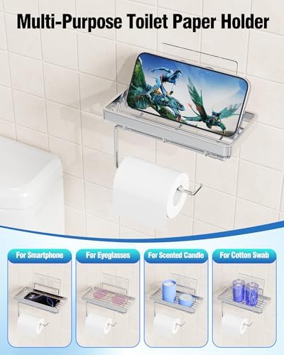 Shower Caddy 7 Pack, Adhesive Bathroom Shower Organizer for Bathroom Storage, No Drilling Large Capacity Rustproof Stainless Steel Shower Shelves Rack for Bath, Silver - Image 3
