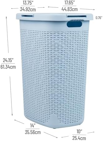Mind Reader Slim Laundry Hamper with Lid, 60L Tall Clothes Basket, Narrow Tapered Design for Bathrooms, Closets and Laundry Rooms, Plastic, Baby Blue - Image 3
