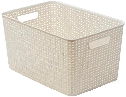 BINO | Plastic Storage Baskets, 22 Liter - 3 Pack, Natural | THE WOVEN COLLECTION | Storage Basket for Shelves | Woven Storage Baskets for Organizing Bins | Pantry Shelf Organizer | Container Bin - Image 6