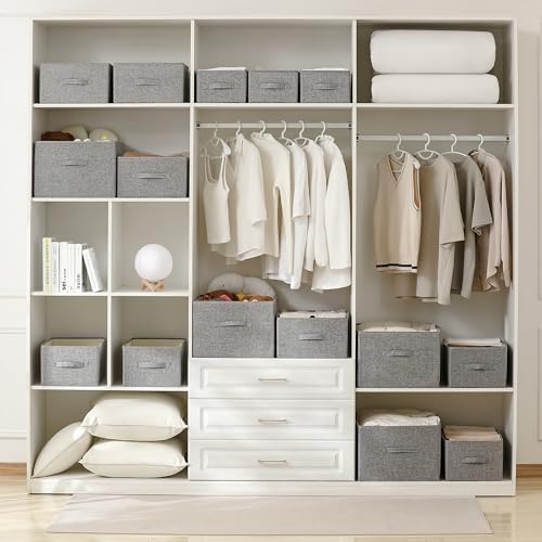 linen closet organizers and storage, Large Storage Baskets, washable, clothes organizer with handle, sweater organizer for closet (dark grey, 15¾"x11¾ x9¾) - Image 5
