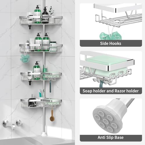 DAOYA Corner Shower Caddy Tension Pole - Chrome Tension Rod Shower Caddy - Image 5