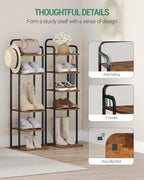 Hzuaneri 6 Tiers Vertical Shoe Rack, Narrow Shoe Tower, Tall Shoes Shelf with 2 Hooks, Adjustable Shelves, Corner Shoes Shelves for Small Spaces, Entryway, Living Room, Rustic Brown SR04201B - Image 3