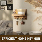 Rebee Vision Acacia Wood Key Holder Wall Mount with Shelf Home Decor, Brown - Image 4