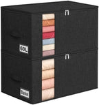 60L Rigid-Sided Blanket Storage Bags, 2 Pack, Black by Boailydi
