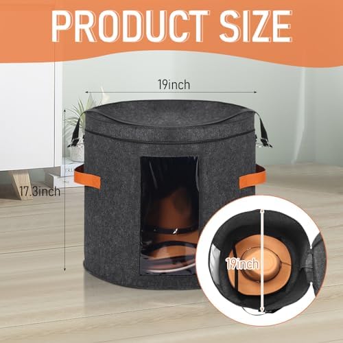 Suzile 4 Pcs Hat Boxes Oversized Round Cowboy Hat Storage Box for Women Men 19" x 17" Cowboy Large Felt Organizer Bag Baseball Cap Container with Dustproof Lid for Clothes Case Travel Gift(Dark Gray) - Image 2