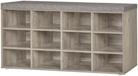 DINZI LVJ Shoe Storage Bench with Cushion, 40.9" Cubby Shoe Rack, 12-Cubby by DINZILVJ
