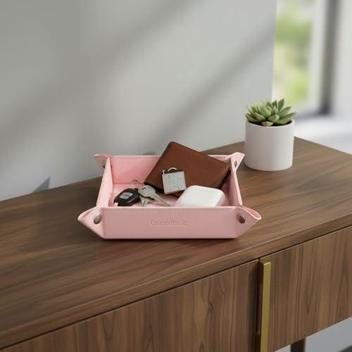 UnionBasic Valet Tray, Jewelry Tray for Rings Earrings, Entryway Catchall Caddy for Coins Keys Change, Nightstand Organizer Bedside Valet Holder, Trays for Electronic Gadgets, Lychee Pearl Blush - Image 5