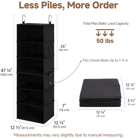 StorageWorks Hanging Closet Organizer, 6-Shelf with 2-in-1 Design, Ivory | Maximize Closet Space with Reinforced Shelves, Small Closet Storage Solution for Bedrooms, Dorms and RVs - Image 3
