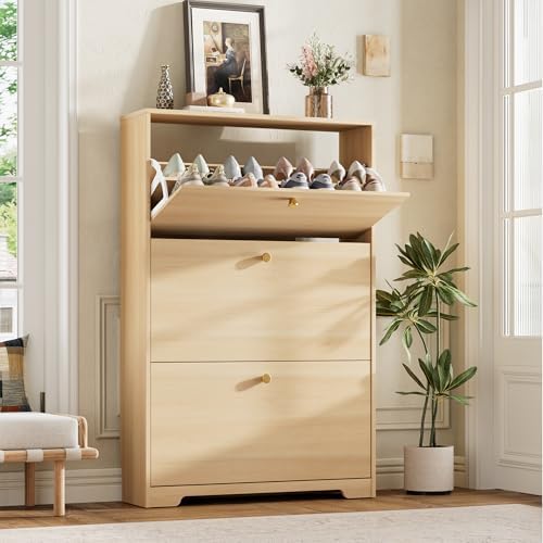 Nicetree Shoe Storage Cabinet, Slim Shoe Cabinet, Hidden Shoe Rack Cabinet, Shoe Storage Cabinet for Entryway, Hallway, Foyer, Natural Oak by Nicetree