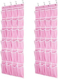 SAVERHO 2 Pack Hanging Shoe Organizer，Over Door Shoe Organizer with 24 Mesh Large Pockets Shoe Storage Bag for Sport Shoes Size:58x21 Inch Hanging Door Shoe Rack Organizer (Pink-2pack) by SAVERHO