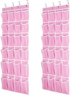 SAVERHO 2 Pack Hanging Shoe Organizer，Over Door Shoe Organizer with 24 Mesh Large Pockets Shoe Storage Bag for Sport Shoes Size:58x21 Inch Hanging Door Shoe Rack Organizer (Pink-2pack) by SAVERHO