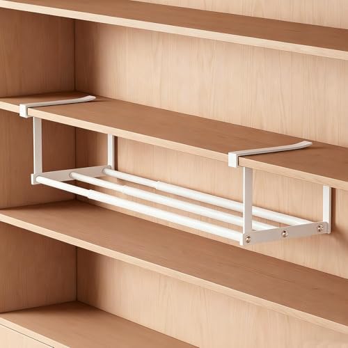 Under-Shelf Expandable Shoe Rack Organizer, White Metal, 40-70cm Width Adjustable, Cabinet Storage for Closet (2 Pcs) - Image 7