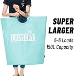 Caroeas Super Large 150L Laundry Hamper Pro, Waterproof Laundry Basket, Clothes Hamper Stands Up Well, Laundry Bag with Padded Handles, Collapsible Laundry Basket Easy Storage (Light Blue) - Image 4