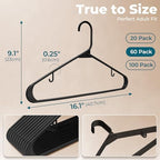 HOUSE DAY Black Plastic Hangers 60 Pack, Slim Space-Saving Clothes Hangers - Image 2