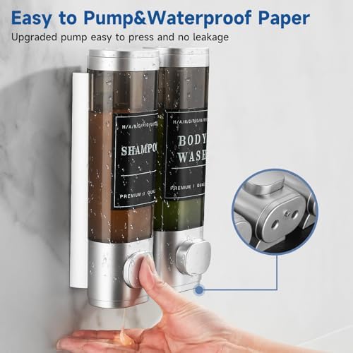 Shampoo and Conditioner Dispenser,Unisence Shower Dispenser 2 Chamber No Drill Wall-Mounted Shampoo Dispenser for Shower Wall Mounted Body Wash Dispenser for Bathroom Hotel Large Capacity,Silver - Image 3